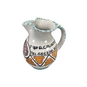 Vintage Hand-Painted Italian Terracotta Pitcher "Pezza S. Calisto"
